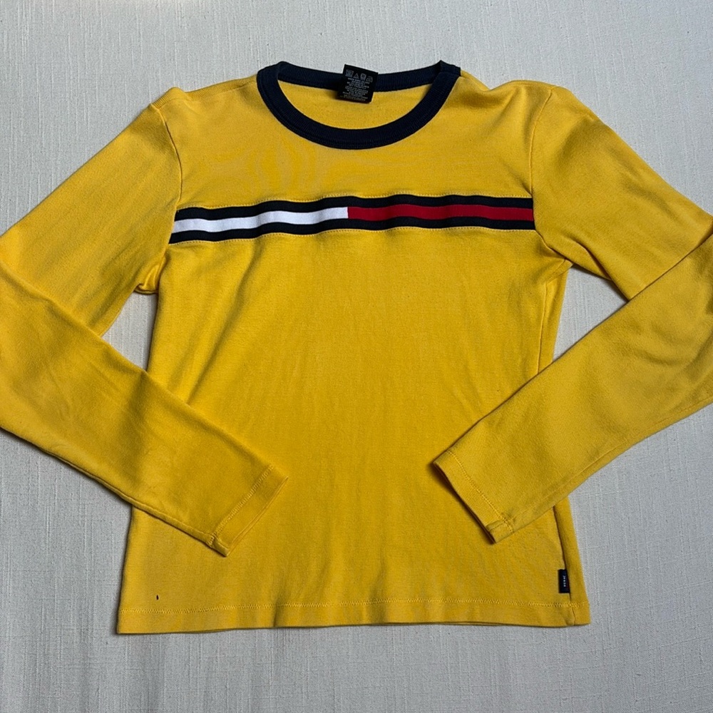 Vintage Y2K 2000s Tommy Jeans Long Sleeve Striped 100% Cotton Top, Size Large